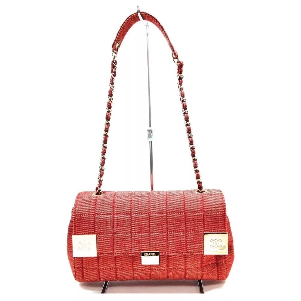 Chanel Shoulder Bag Chocolate bar Reds Canvas